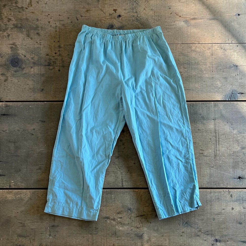 Hot Cotton Blue Linen Blend Elastic Waist Cropped Pants Size 2X‎ Plus Size